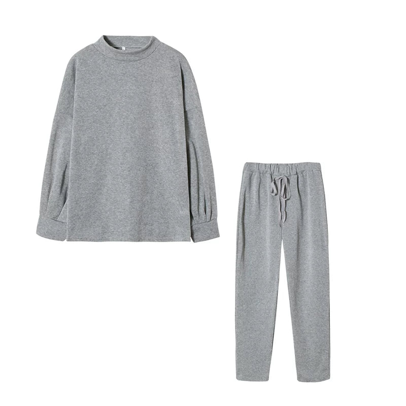 2025 Autumn and Winter Women's Sweater High Collar Casual Pure Color Trousers Two-piece Set