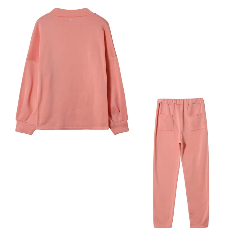 2025 Autumn and Winter Women's Sweater High Collar Casual Pure Color Trousers Two-piece Set