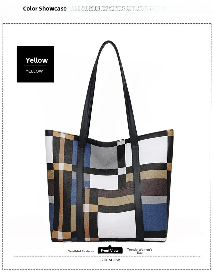 Trendy Plaid Large-Capacity Tote Bag