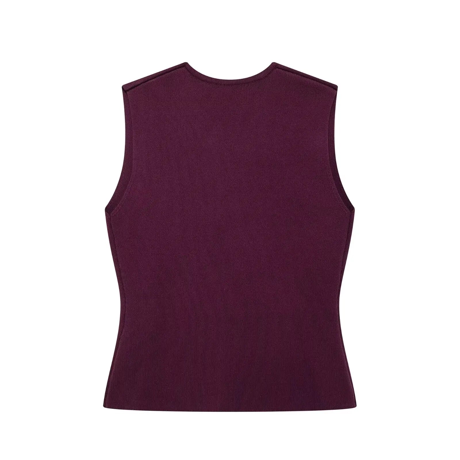 HH 2025 Women Skirt Set Wine Red Knitted V-Neck Sleeveless Slim Vest +Solid High Waist Zipper Patchwork Long Skirt Street