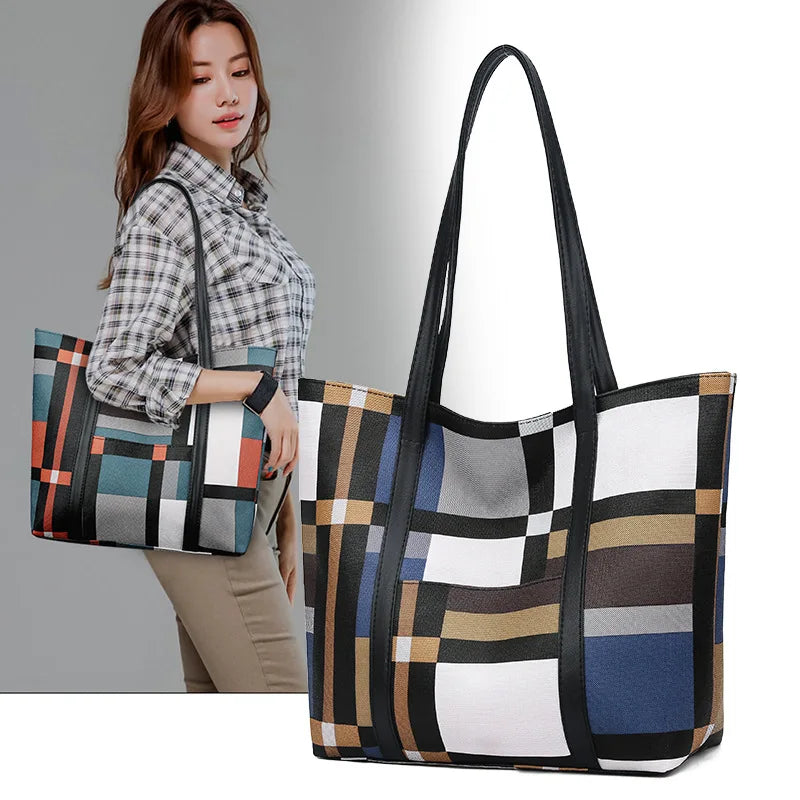 Trendy Plaid Large-Capacity Tote Bag