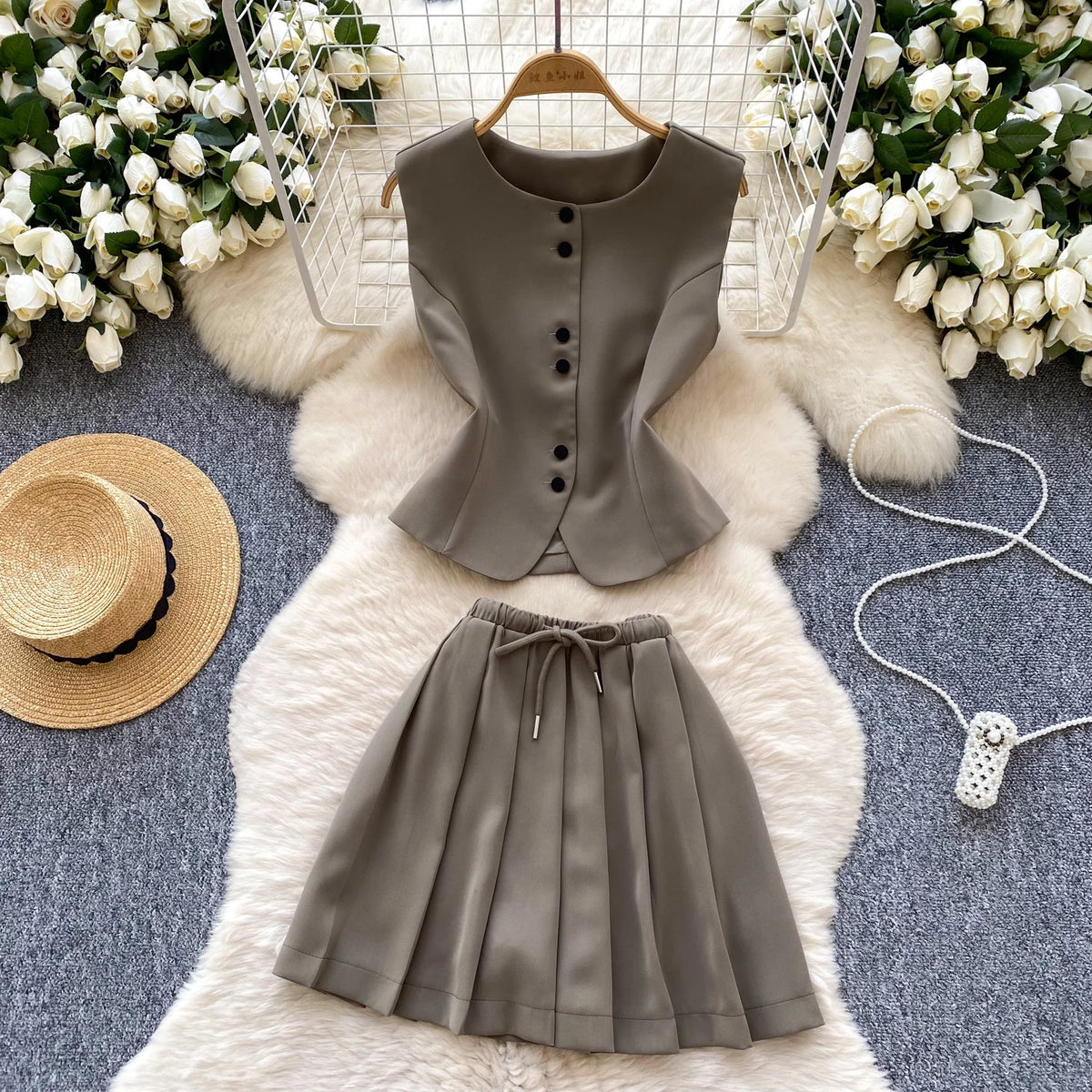 Chic Sleeveless Top & Pleated Mini Skirt Set