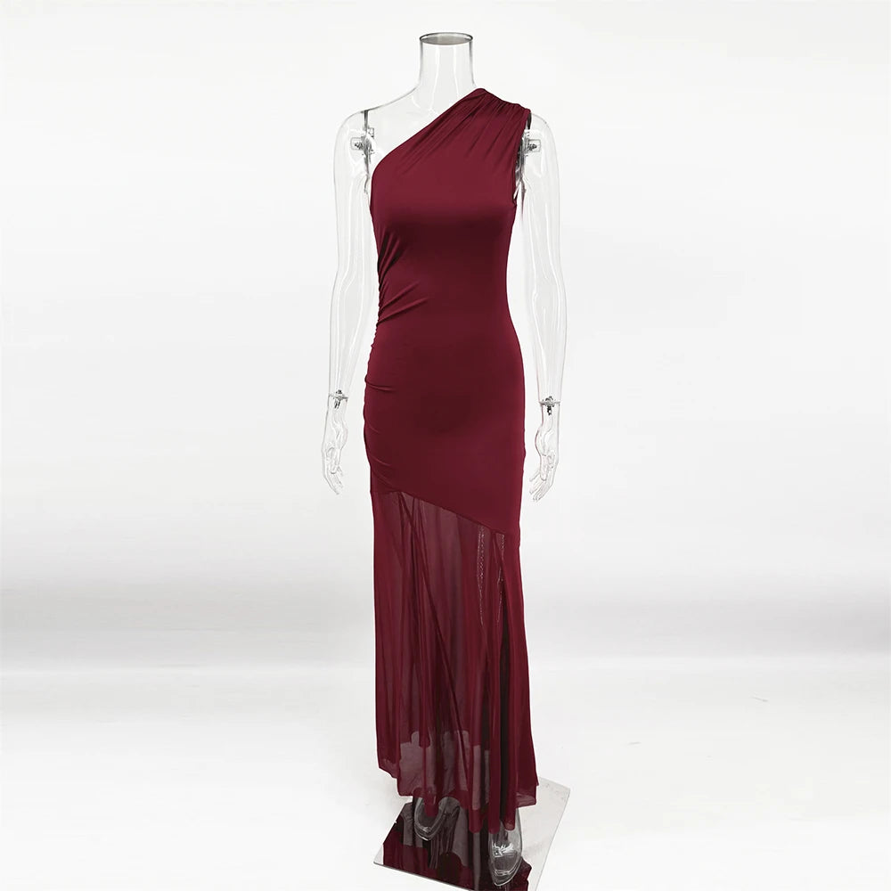 Sheer Off-Shoulder Backless Maxi Dress
