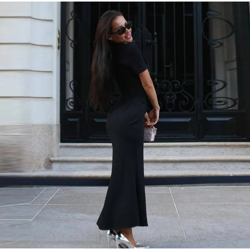 Elegant Single-breasted Blazers Dress 2026 Summer New Slim Waist-cinching Short Sleeve Lapel Long Robes Women's Solid Streetwear