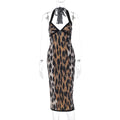 Leopard Halter Bodycon Midi Dress