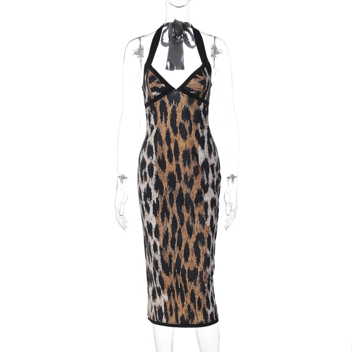 Leopard Halter Bodycon Midi Dress