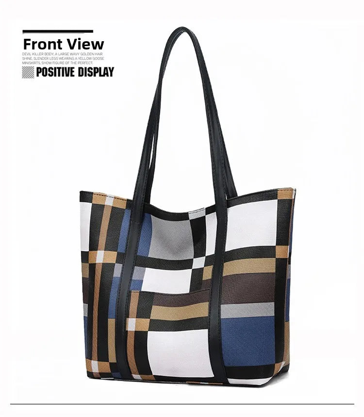 Trendy Plaid Large-Capacity Tote Bag