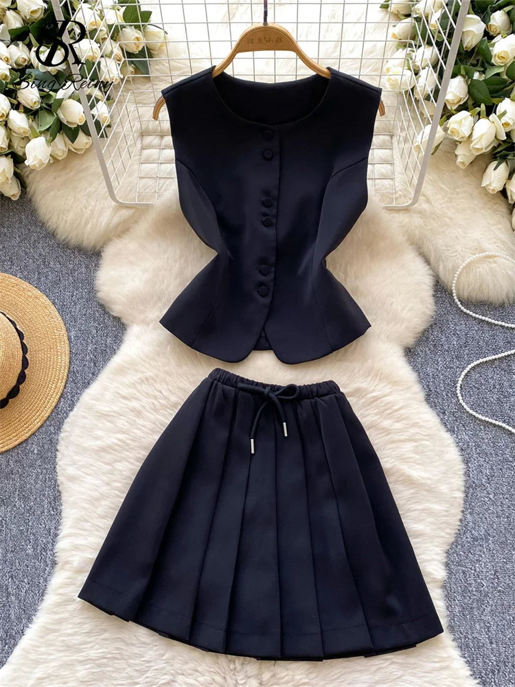 Chic Sleeveless Top & Pleated Mini Skirt Set