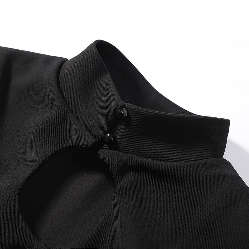 2026 Spring Chic Women Peplum Blazer Elegant High Neck Cutout Puff Sleeves Asymmetric Ruffled Hem Coat Lady Fashion Streetwear