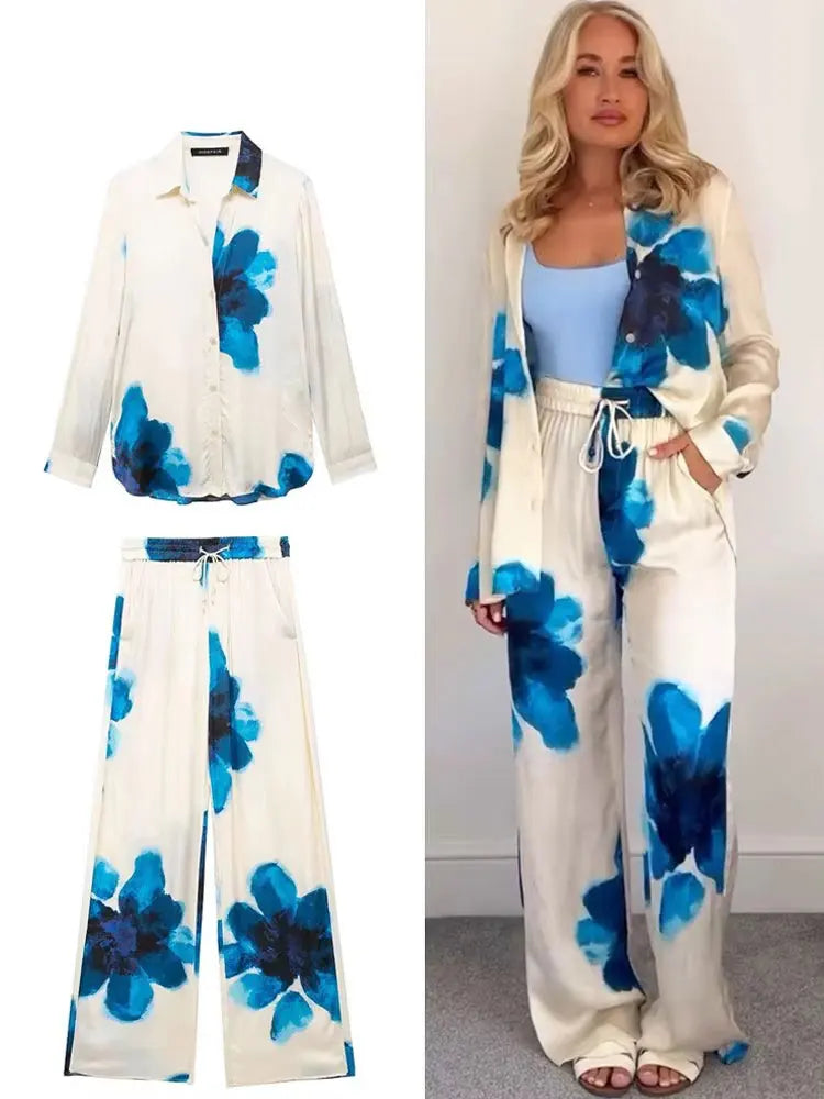 Chic Floral Blouse & Wide-Leg Pants Set
