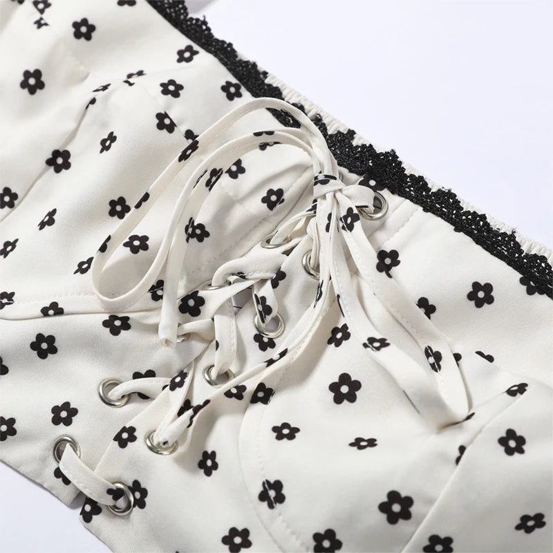 Women's Polka Dot 2-Piece Summer Outfit – Square Neck Lantern Sleeve Crop Top & High-Waist A-Line Maxi Skirt Set