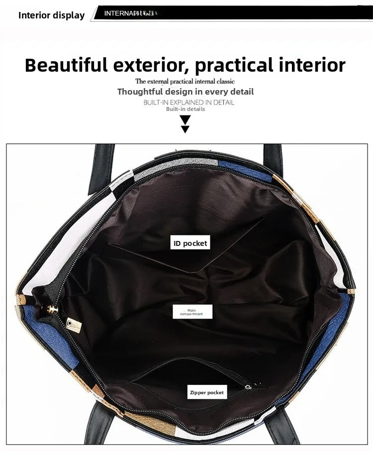 Trendy Plaid Large-Capacity Tote Bag