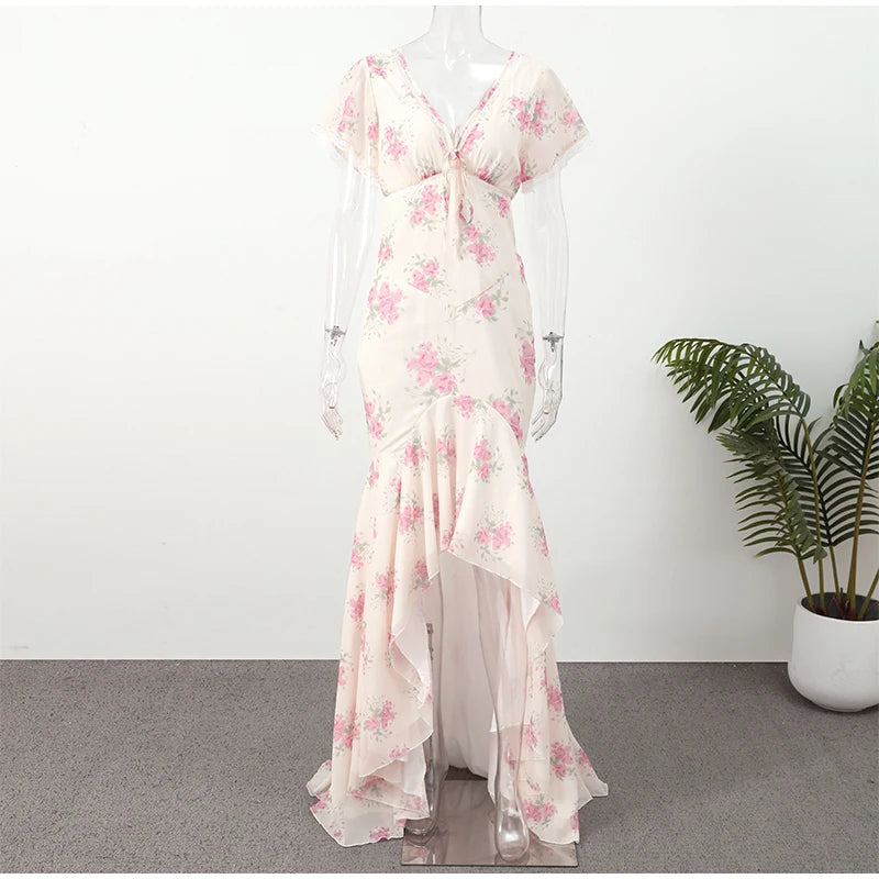 Floral V-Neck Fishtail Maxi Dress!