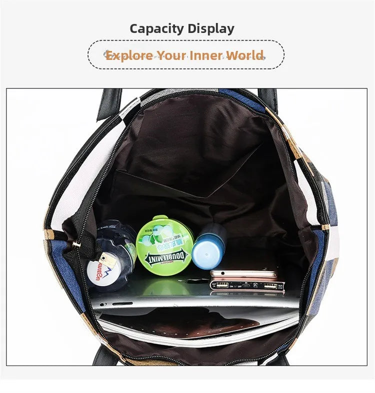 Trendy Plaid Large-Capacity Tote Bag