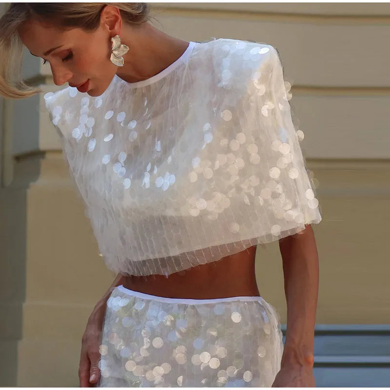 **Glam Sequin Crop Top & Mini Skirt Set**