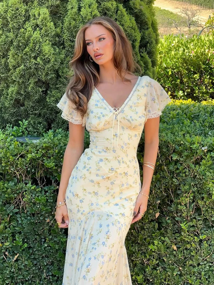 Floral V-Neck Fishtail Maxi Dress!
