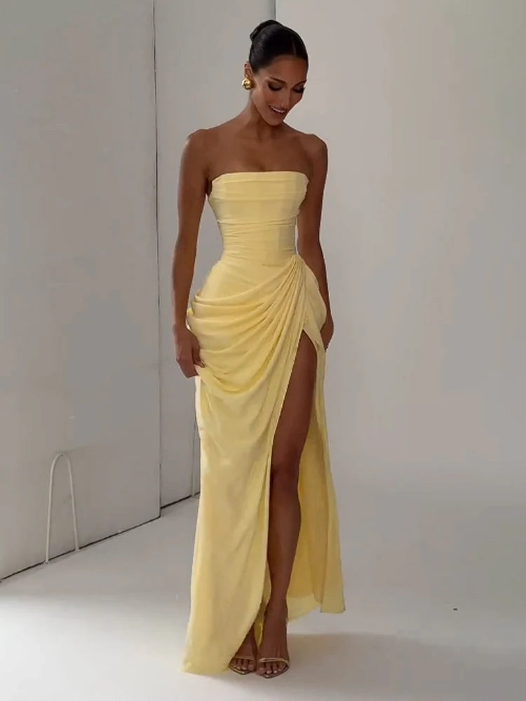Elegant cinching Split Maxi Dresses Summer Party Gowns 2026
