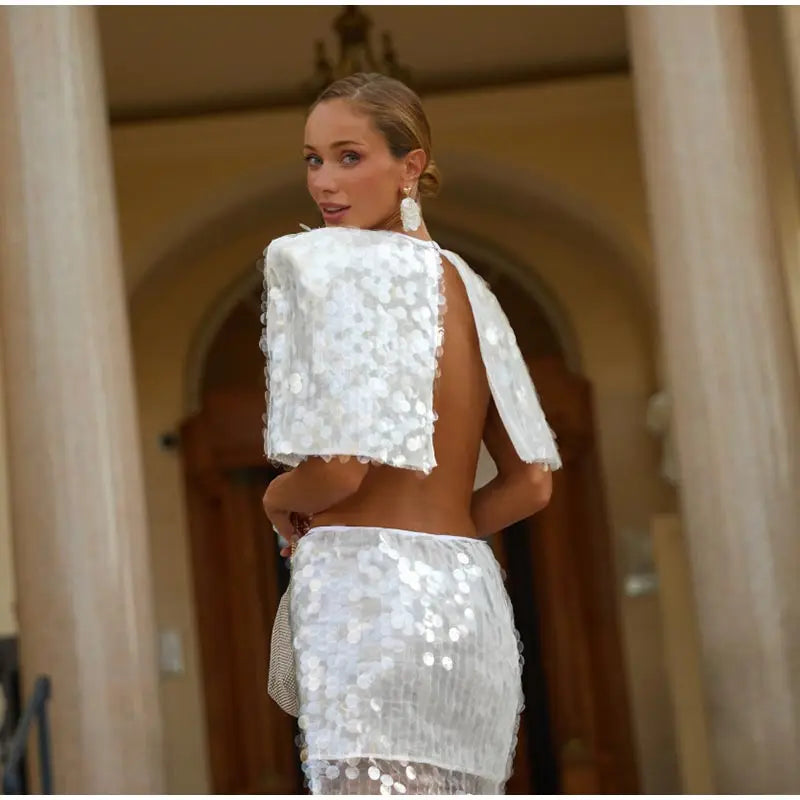 **Glam Sequin Crop Top & Mini Skirt Set**