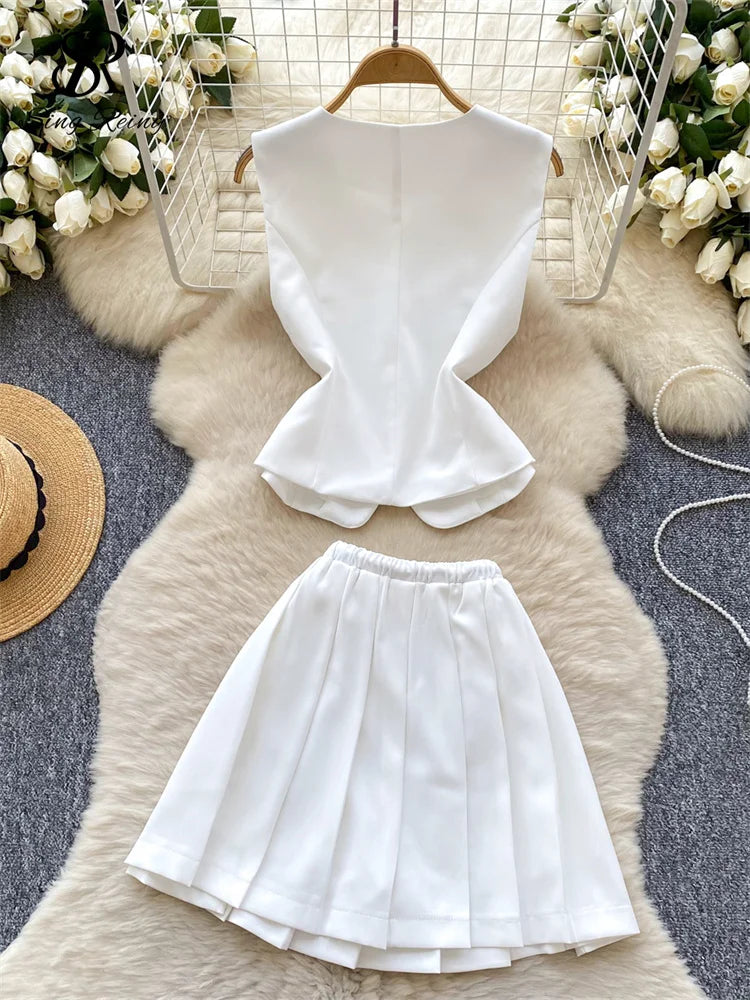 Chic Sleeveless Top & Pleated Mini Skirt Set