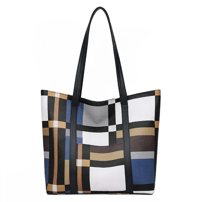 Trendy Plaid Large-Capacity Tote Bag
