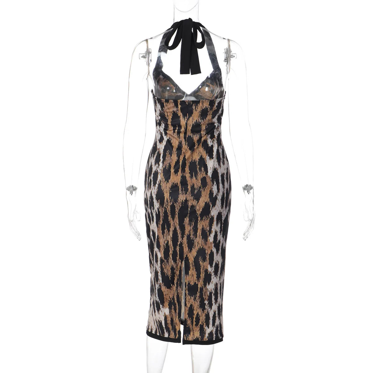 Leopard Halter Bodycon Midi Dress