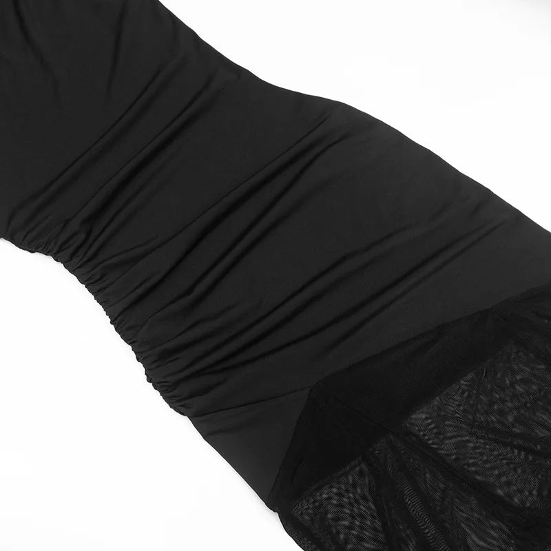 Sheer Off-Shoulder Backless Maxi Dress