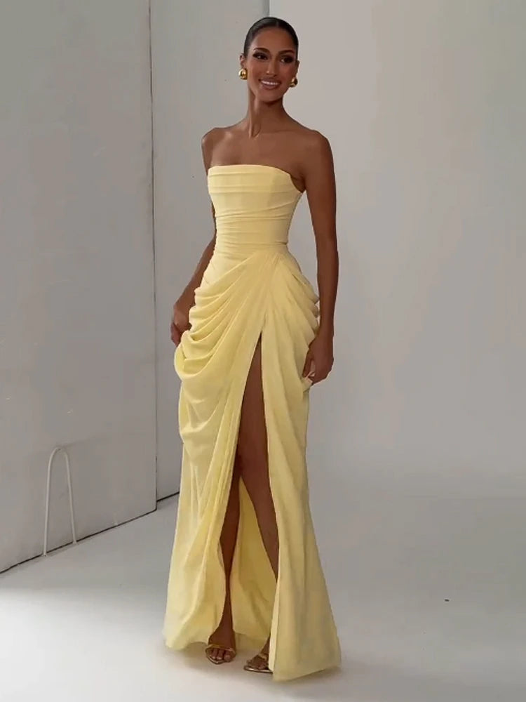 Elegant cinching Split Maxi Dresses Summer Party Gowns 2026