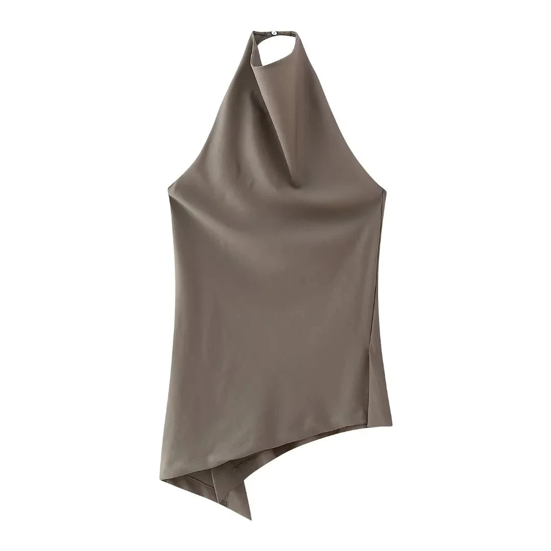 HH Women Vintage Solid Pant Sets Sexy Backless Halter Camis Top Asymmetric Tank Top + Drawstring Trousers Fashion Streetwear