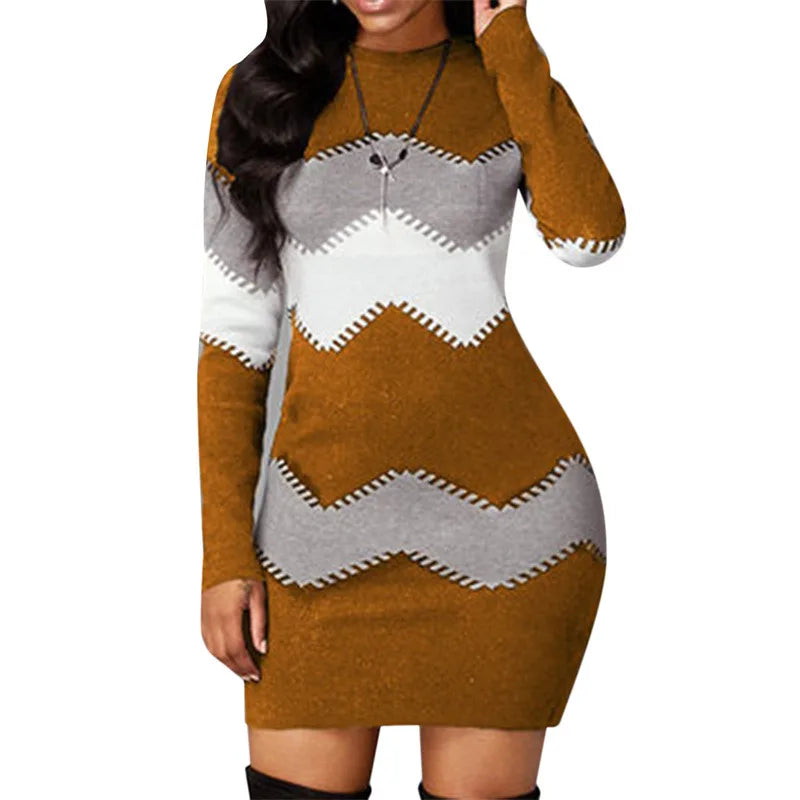 Elegant Rib-Knit Mini Dress | Cozy Turtleneck & Long Sleeves