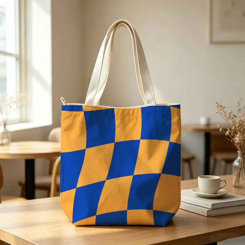 Striped Color-Blocking Art Pattern Tote Bag for Women Reusable Shopping Tote Bag Zippered  Bags Print