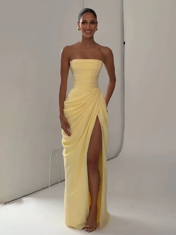 Elegant cinching Split Maxi Dresses Summer Party Gowns 2026
