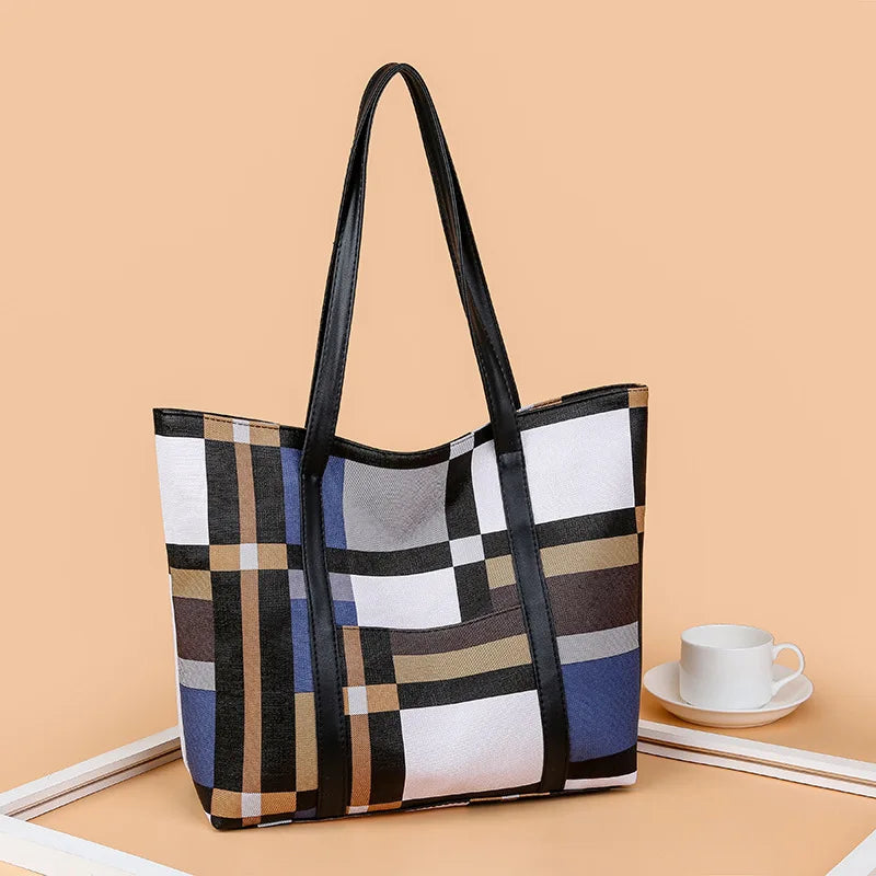 Trendy Plaid Large-Capacity Tote Bag