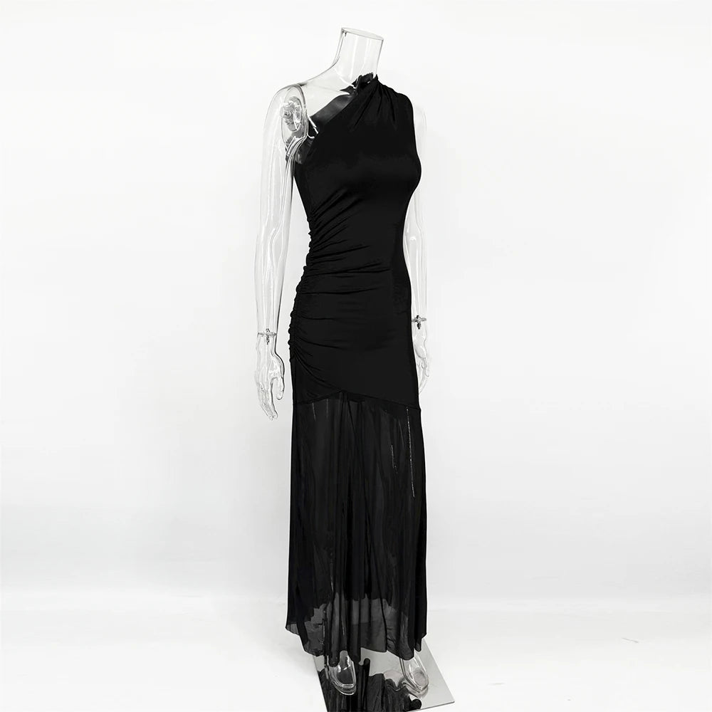 Sheer Off-Shoulder Backless Maxi Dress