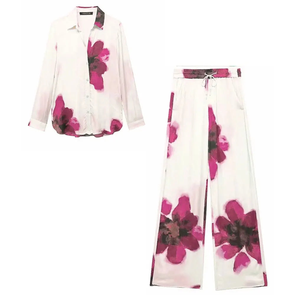 Chic Floral Blouse & Wide-Leg Pants Set