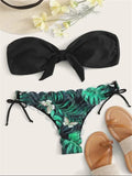 Women’s Leopard Print Push-Up Bikini Set – Sexy Lace-Up Bandeau & Ruffled Thong Swimsuit.