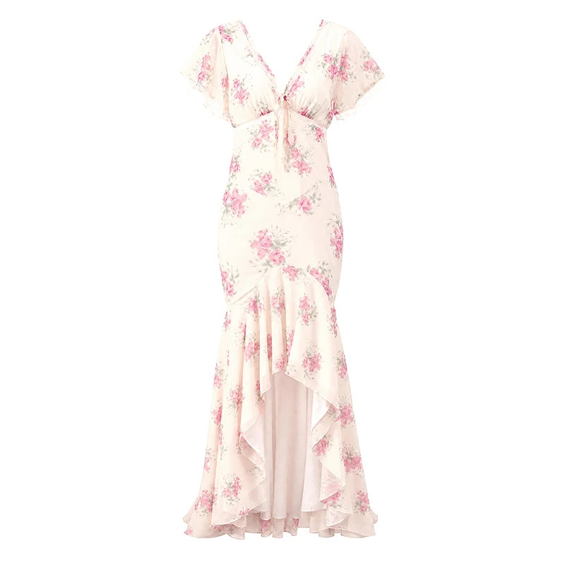 Floral V-Neck Fishtail Maxi Dress!
