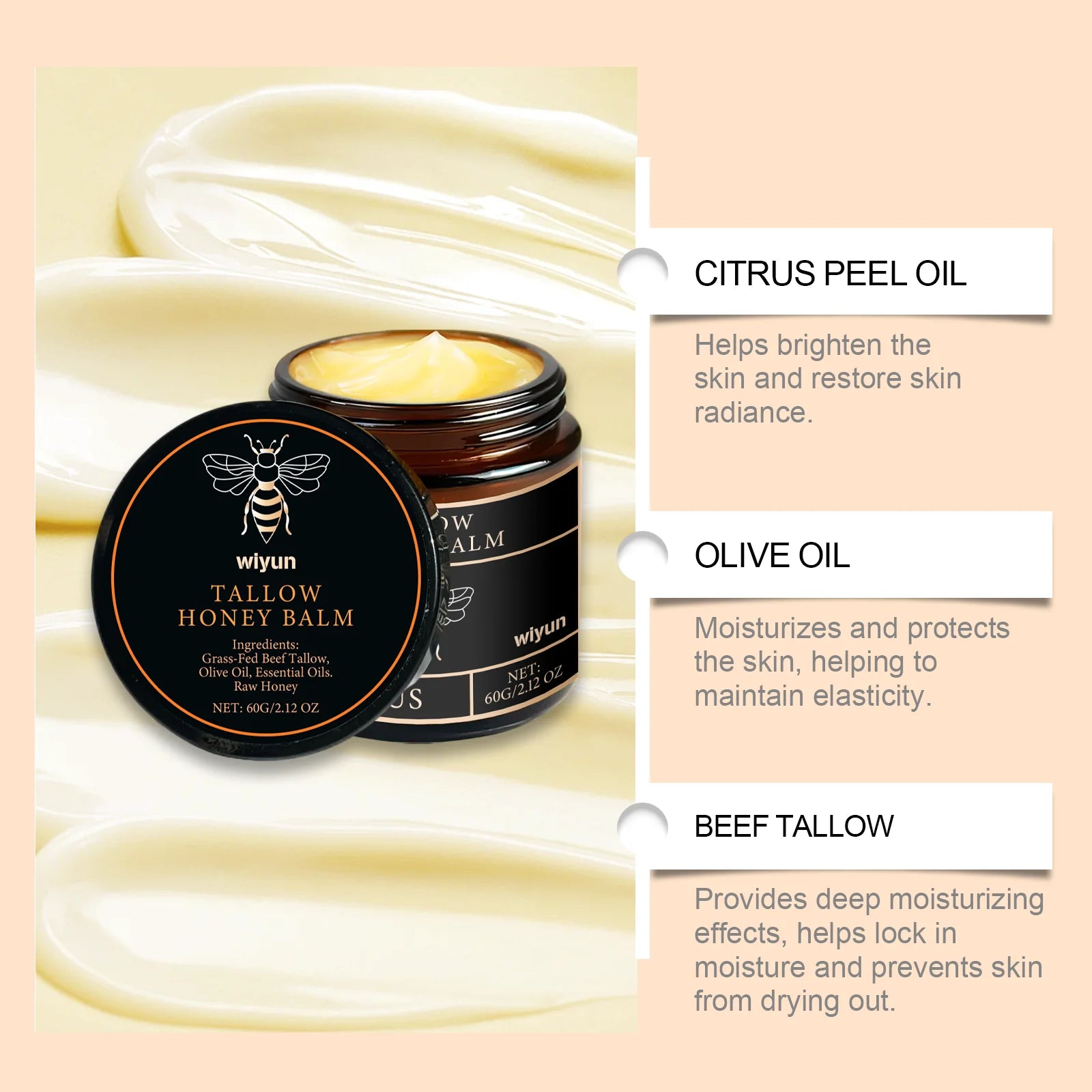 Tallow Honey Glow Cream – Deep Hydration & Firming Care.