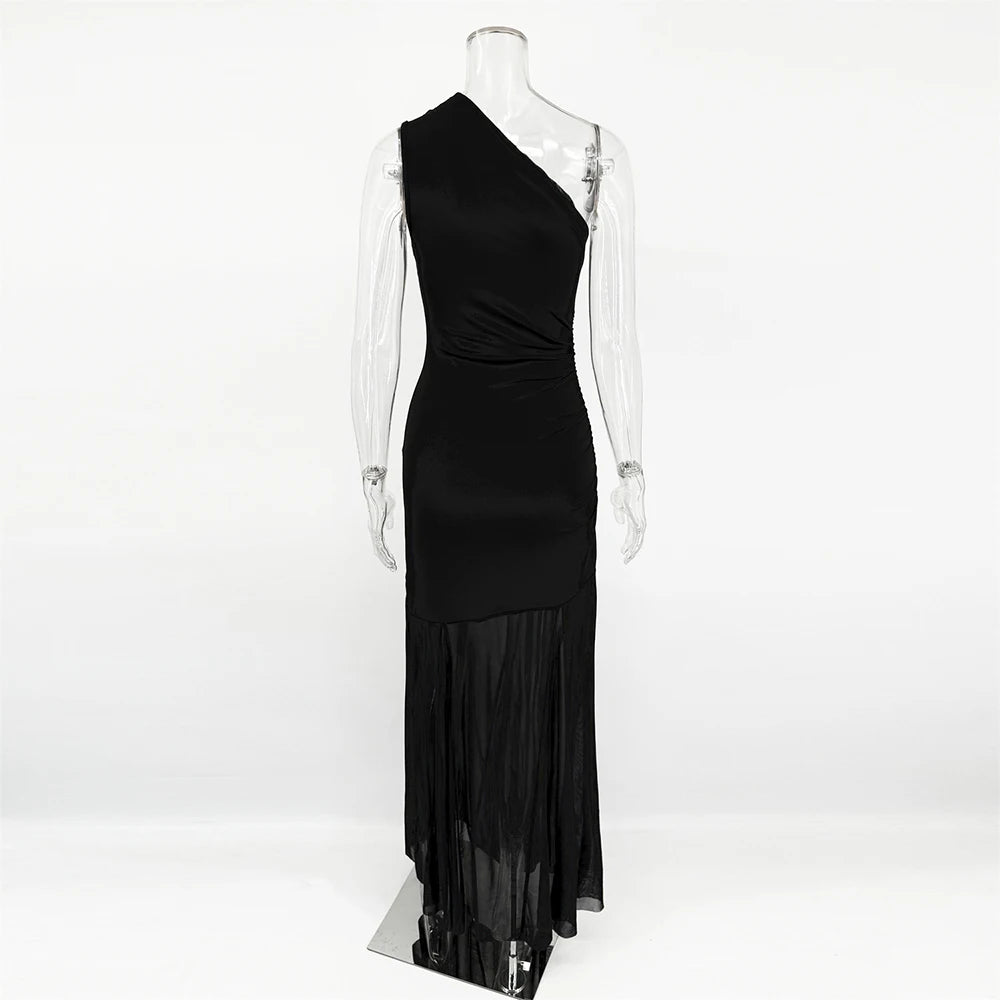 Sheer Off-Shoulder Backless Maxi Dress