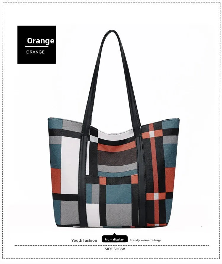 Trendy Plaid Large-Capacity Tote Bag