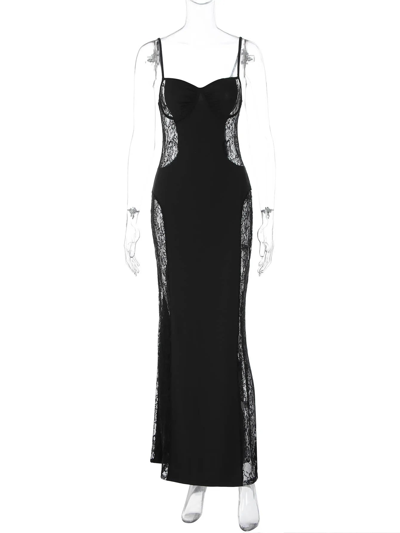 Dulzura Women's Elegant Backless Lace Maxi Dress – Sexy See-Through Summer Party, Club & Evening Gown.
