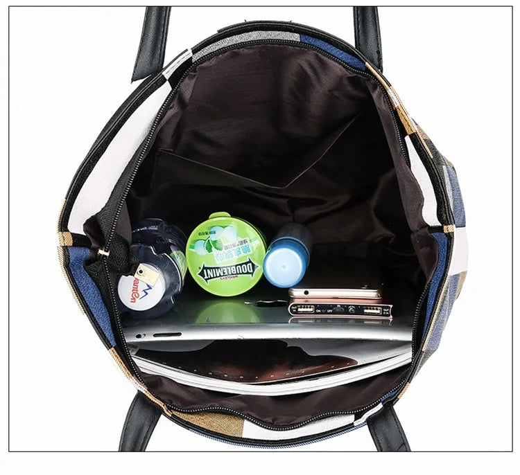 Trendy Plaid Large-Capacity Tote Bag