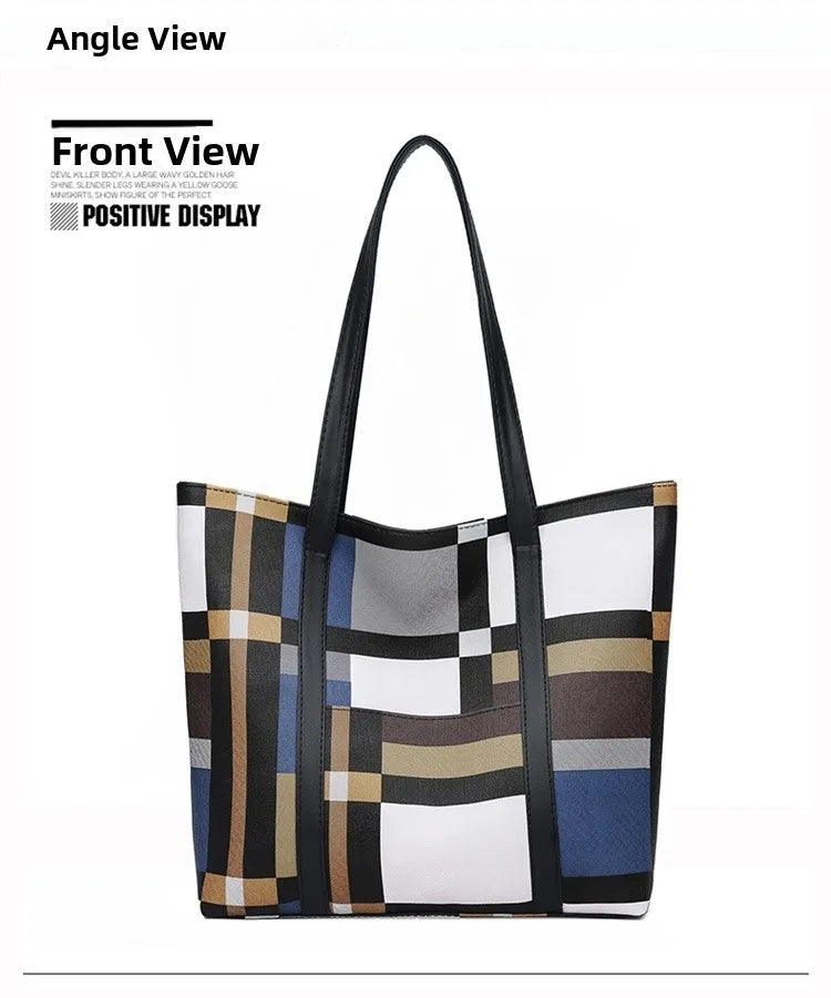 Trendy Plaid Large-Capacity Tote Bag