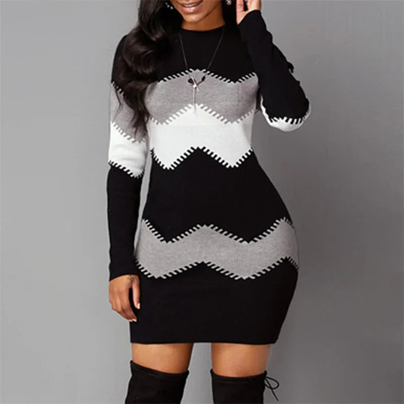 Elegant Rib-Knit Mini Dress | Cozy Turtleneck & Long Sleeves
