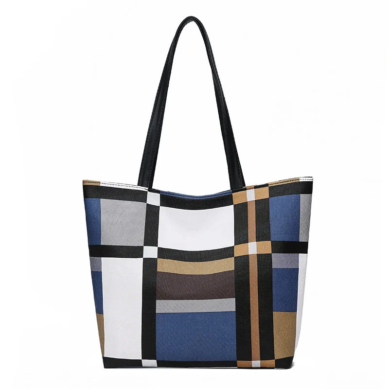 Trendy Plaid Large-Capacity Tote Bag