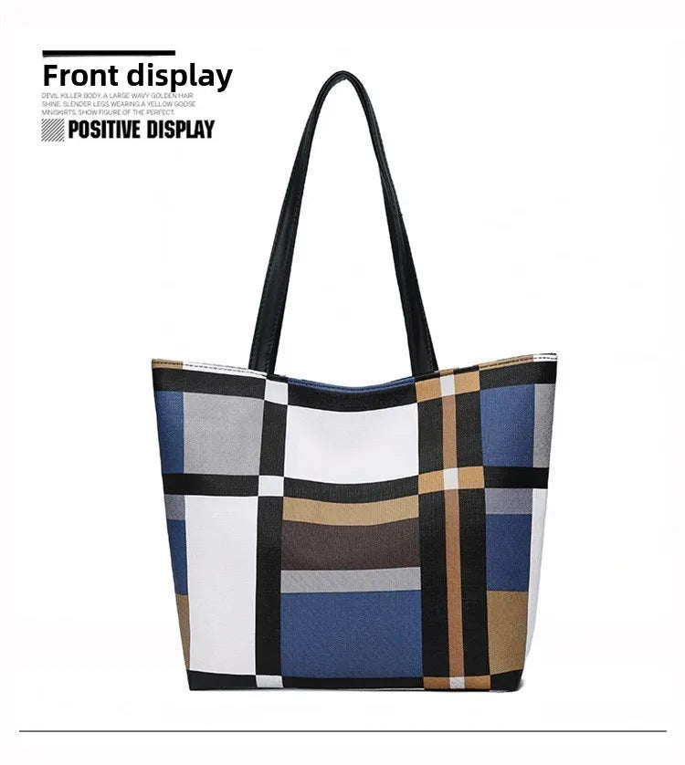 Trendy Plaid Large-Capacity Tote Bag