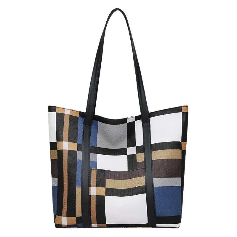 Trendy Plaid Large-Capacity Tote Bag