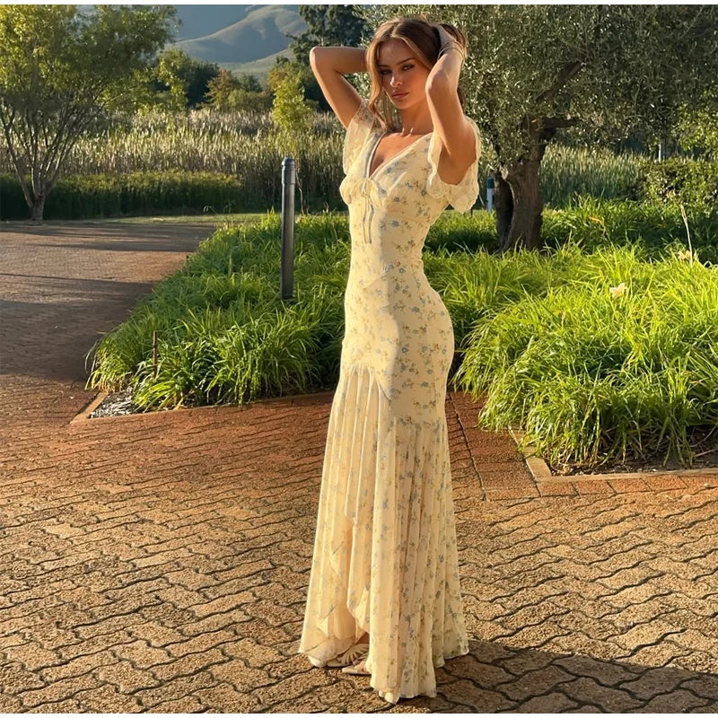 Floral V-Neck Fishtail Maxi Dress!