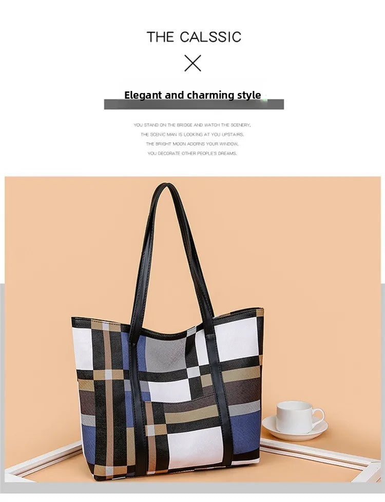 Trendy Plaid Large-Capacity Tote Bag