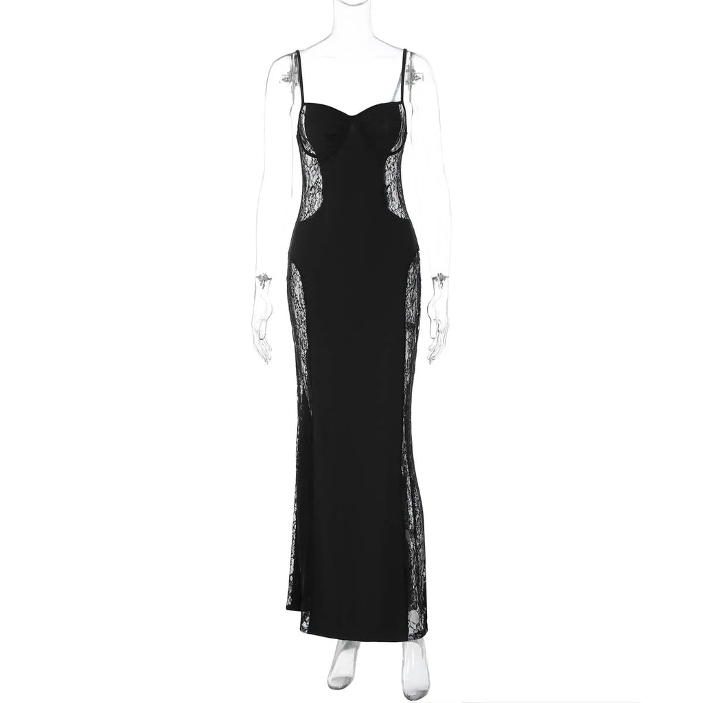 Dulzura Women's Elegant Backless Lace Maxi Dress – Sexy See-Through Summer Party, Club & Evening Gown.