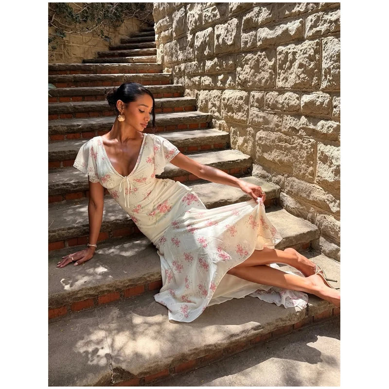 Floral V-Neck Fishtail Maxi Dress!
